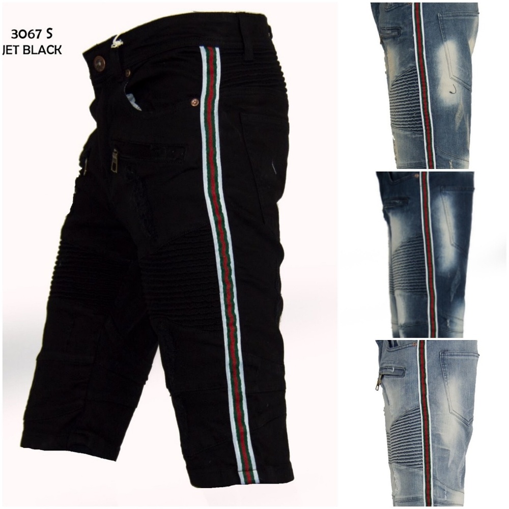 New Mens Stripe Denim Biker Shorts 30 to 44